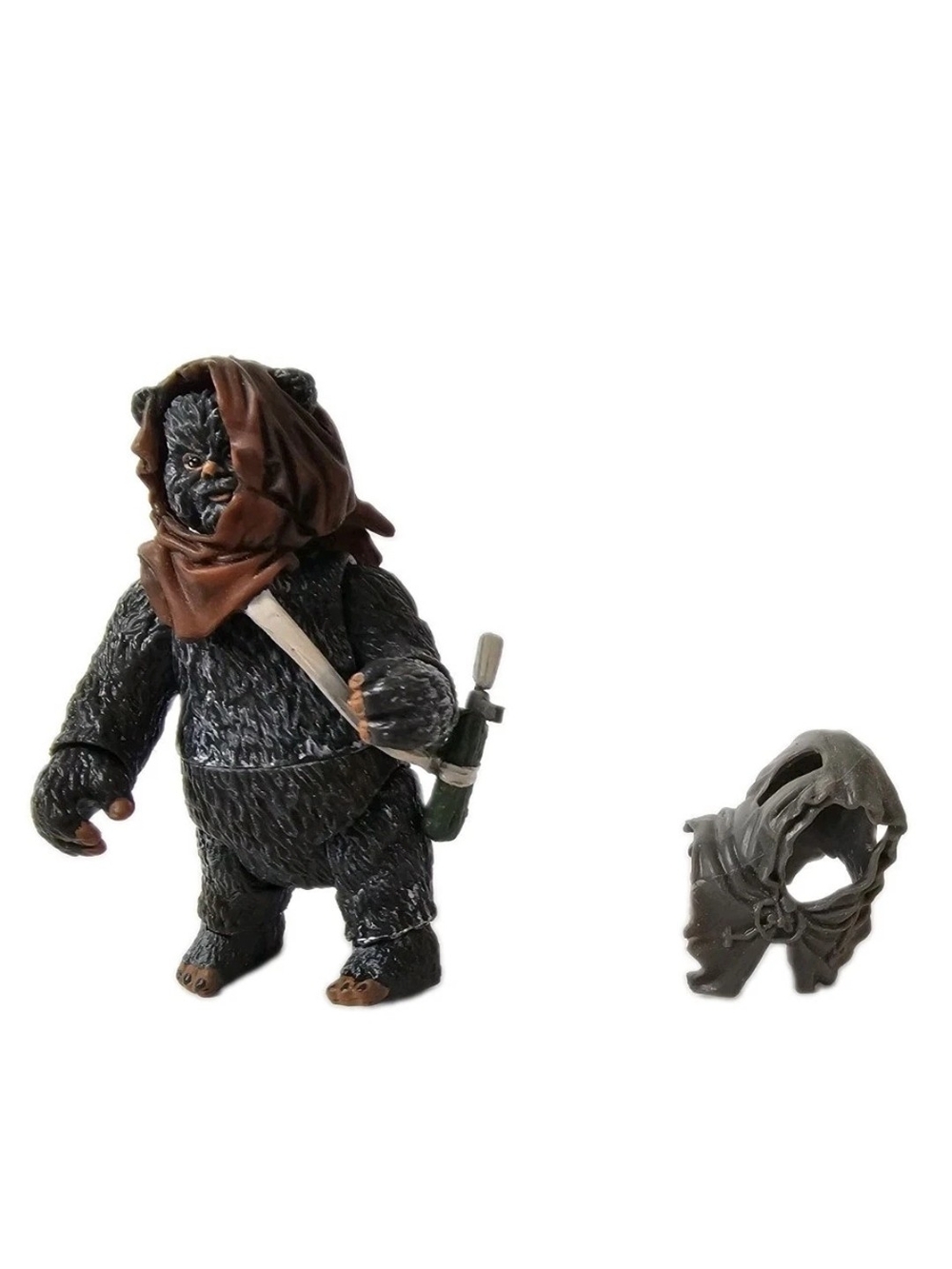 Star Wars Black Ewok Figure with Brown Hood and Dark Gray Accessory